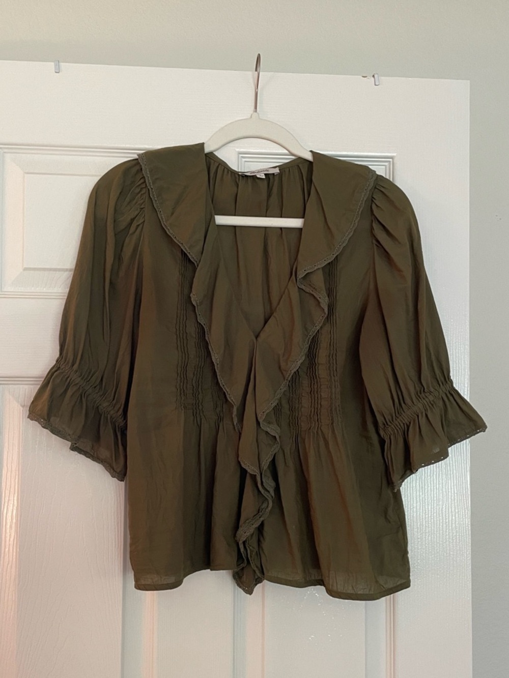Madewell Blaire Olive Green Ruffled V-Neck Blouse